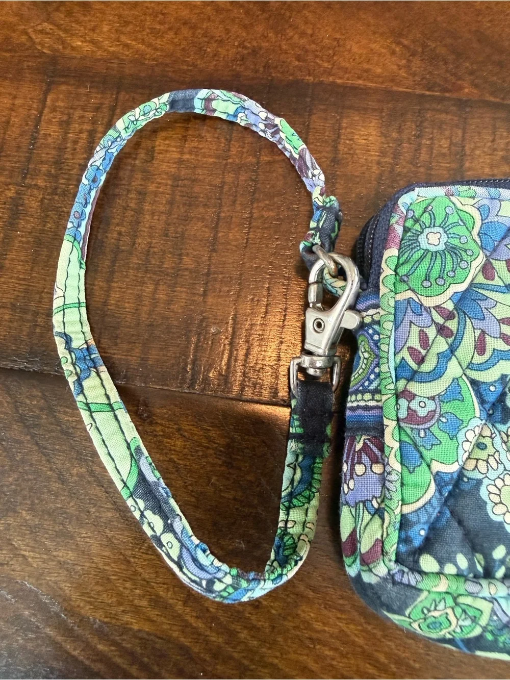 Vera Bradley Blue and Green Paisley Quilted Wristlet